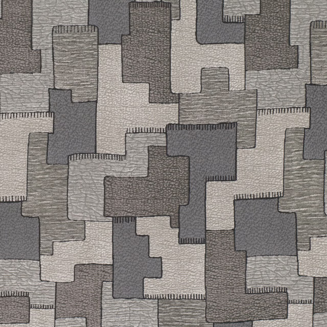 Mineral grey geometric blocks with raised nubby weave and stitched-looking dark edges