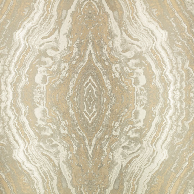Warm caramel-beige marbled textile with cream ripples and a symmetrical central motif