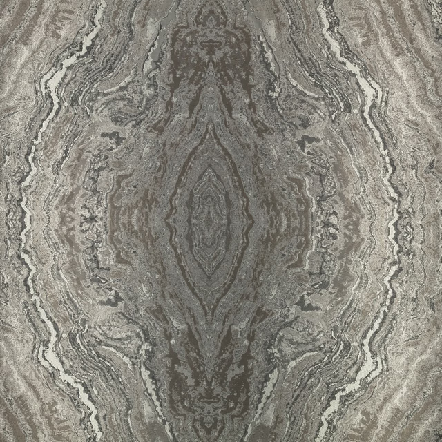 Charcoal and taupe marbled textile with a mirrored mineral-patterned centre