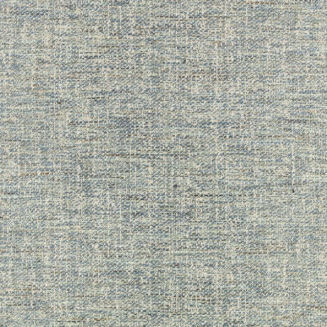 Close view of muted aviator blue weave with cream flecks and fine crosshatching