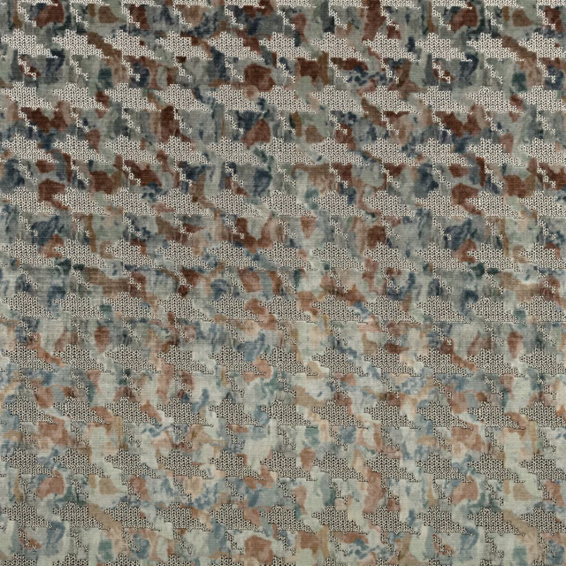 Muted blue-green woven upholstery with grey, taupe and brown abstract flecks