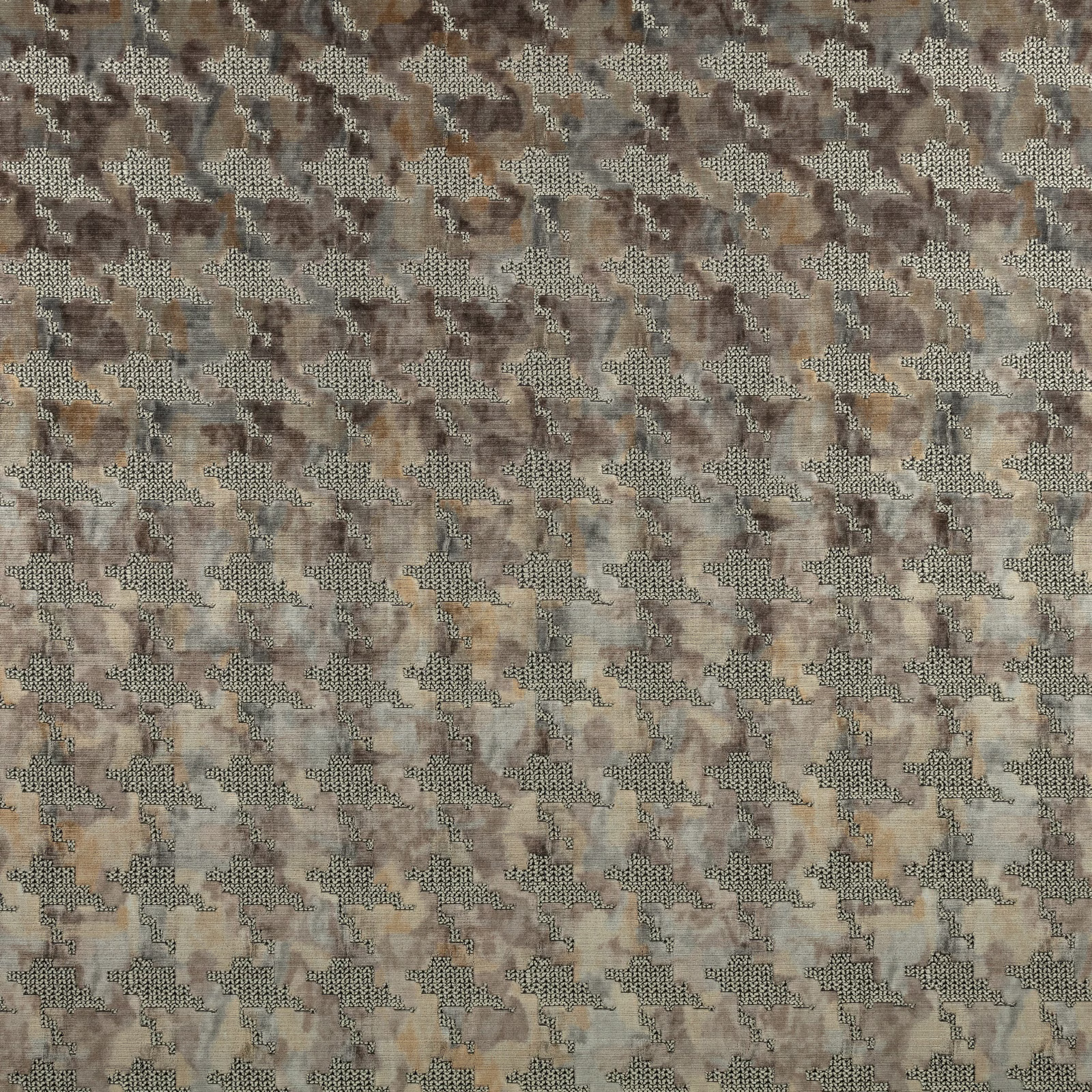Cool mineral taupe textile with mottled geometric blocks and a softly nubby woven surface