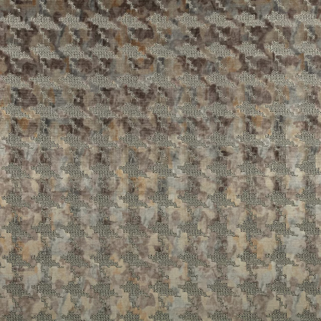 Cool mineral taupe textile with mottled geometric blocks and a softly nubby woven surface