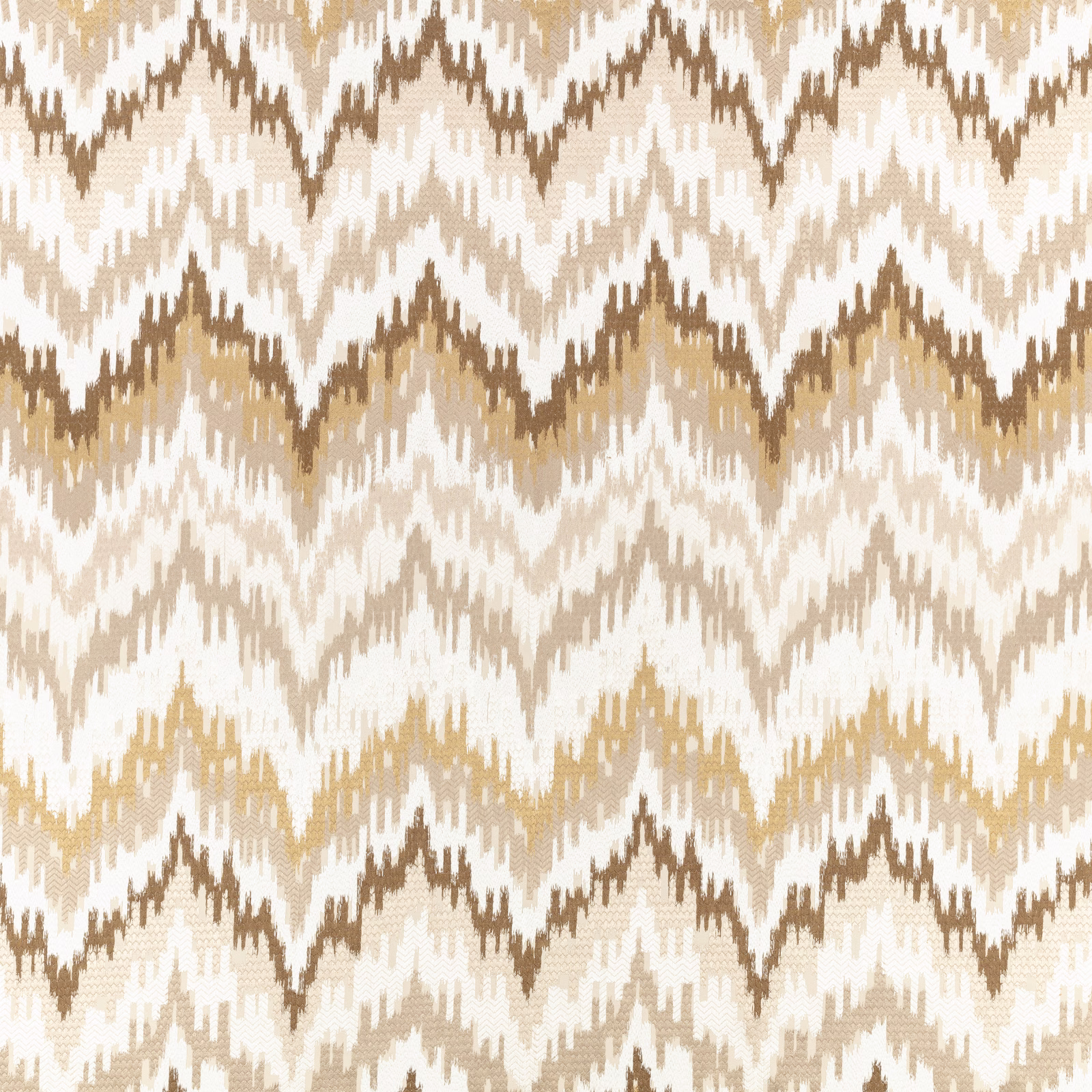 Warm caramel and brown zigzag ikat motif over a pale textured ground