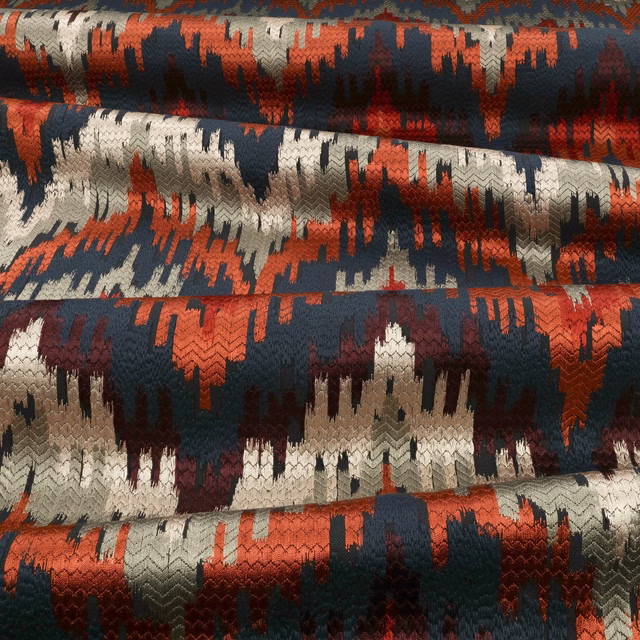 Navy, rust and cream jagged woven bands with burgundy and charcoal accents