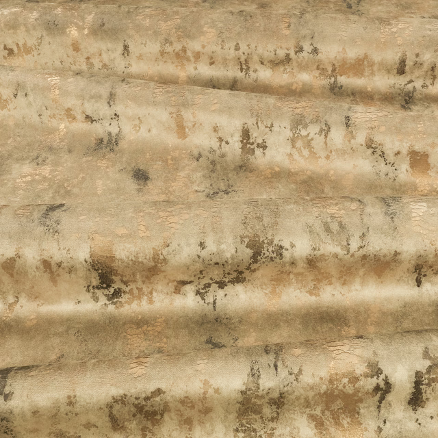 Antique bronze fabric with distressed taupe bands and mottled metallic texture
