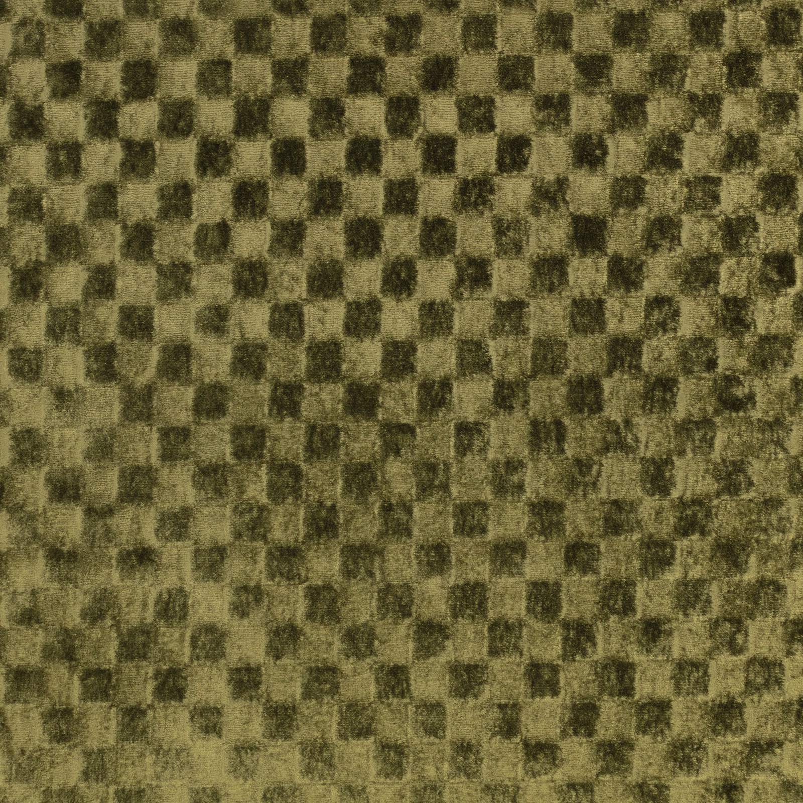 Mottled olive-green check textile with softly brushed texture and dark moss squares