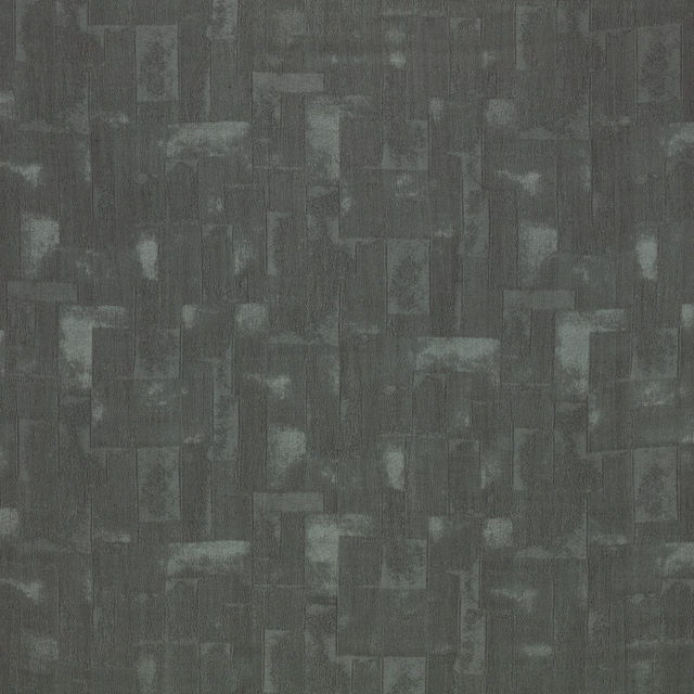 Charcoal green-grey woven fabric with distressed overlapping rectangular blocks and soft tonal variation
