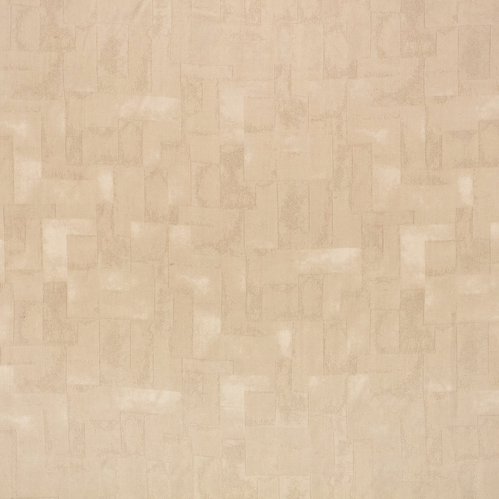 Warm beige fabric with softly outlined, overlapping rectangular blocks and chalky tonal texture
