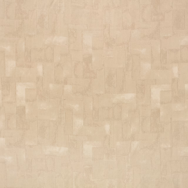 Warm beige fabric with softly outlined, overlapping rectangular blocks and chalky tonal texture