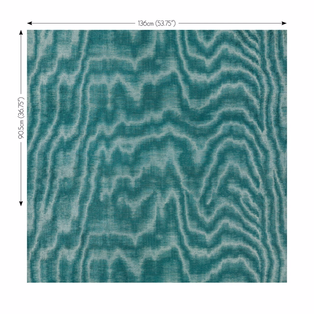 Peacock teal fabric with layered aqua, wavy abstract lines and a softly textured surface