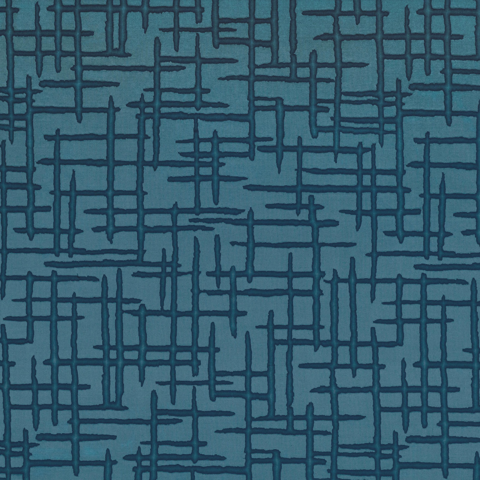 Deep teal textile with dark irregular intersecting lines and a subtly textured surface