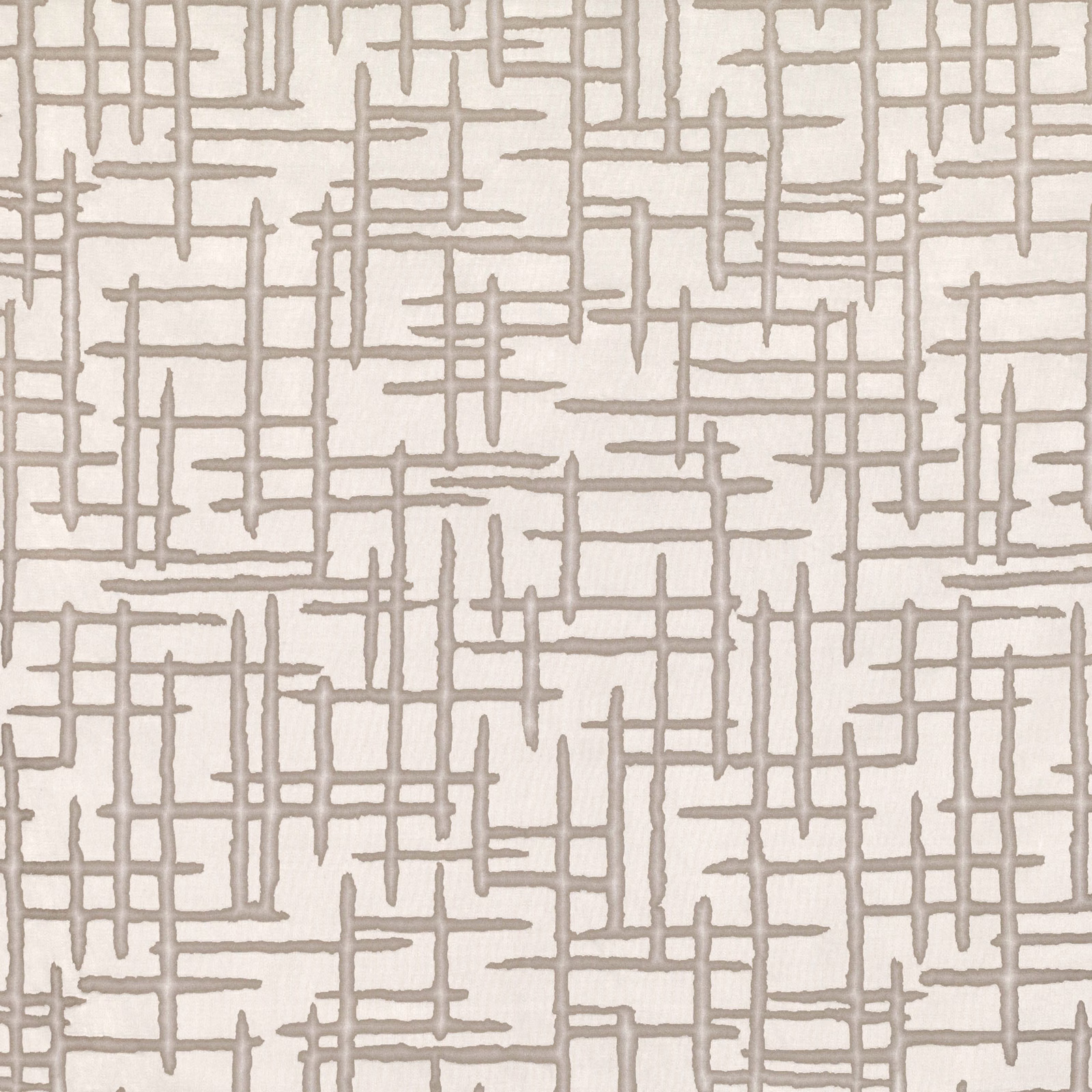 Warm ivory fabric with taupe-grey irregular intersecting lines and subtle woven texture