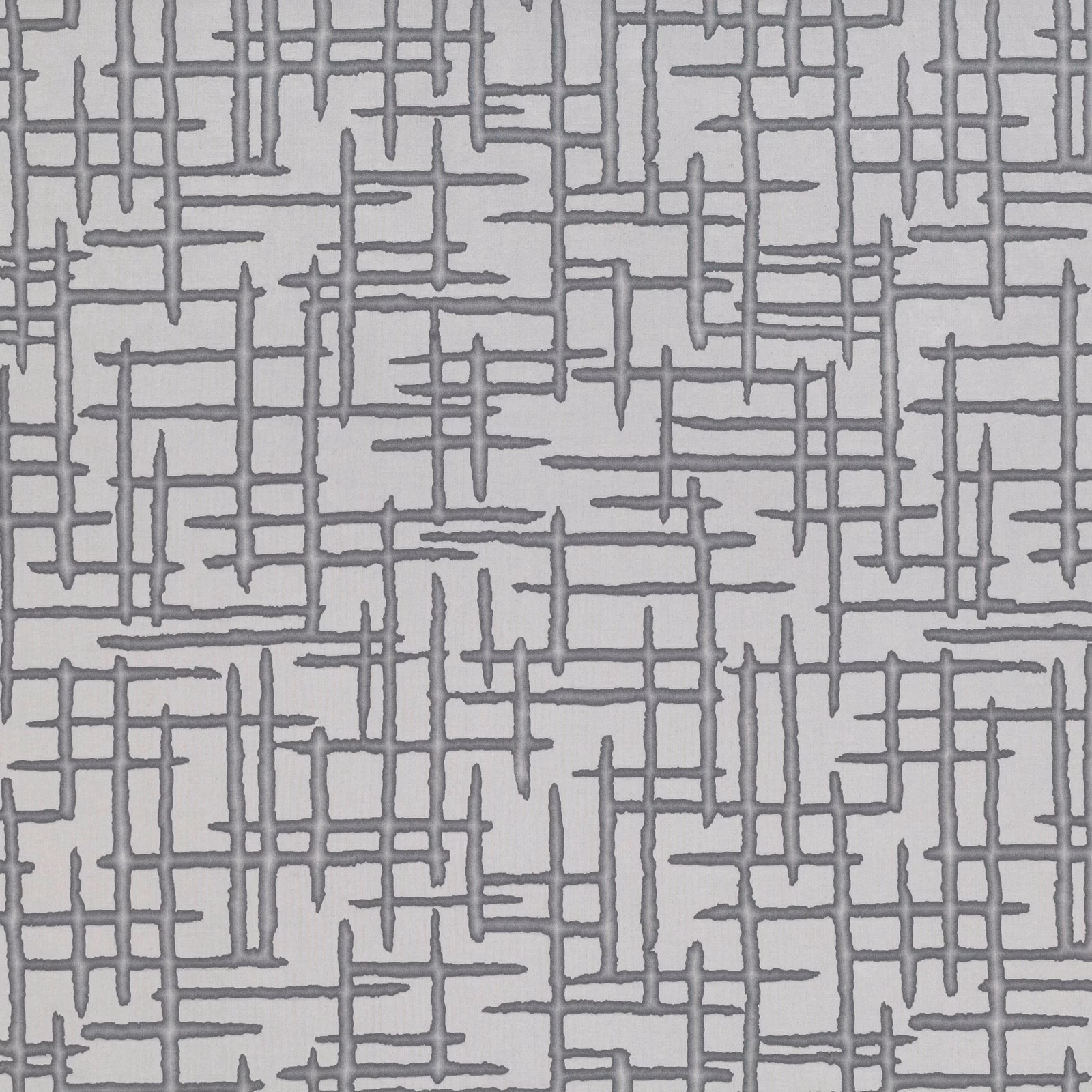 Cool silver-grey textile with an irregular charcoal linear lattice pattern