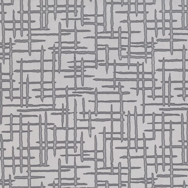 Cool silver-grey textile with an irregular charcoal linear lattice pattern