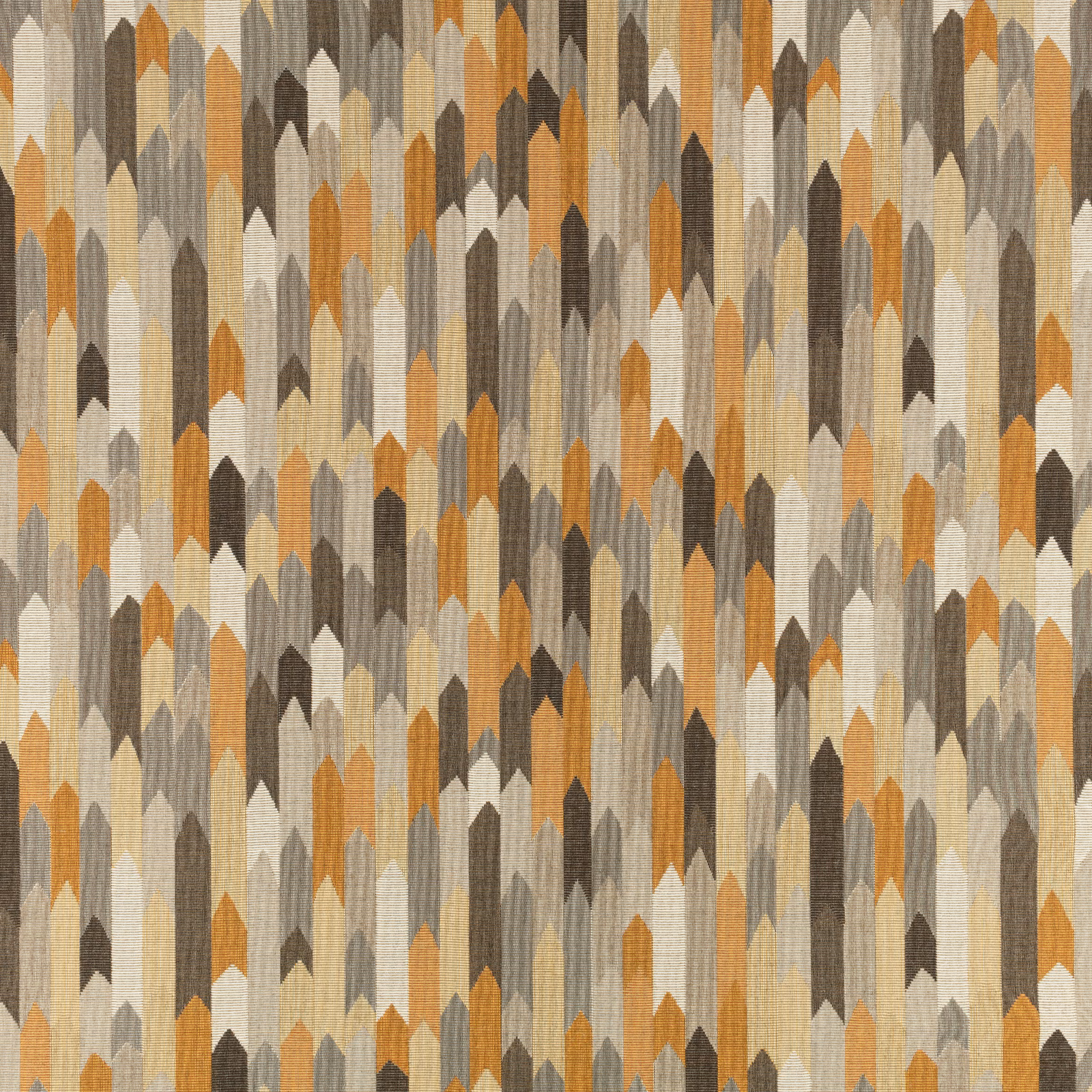 Warm tobacco and rust arrow motifs with stone, cream and charcoal woven texture