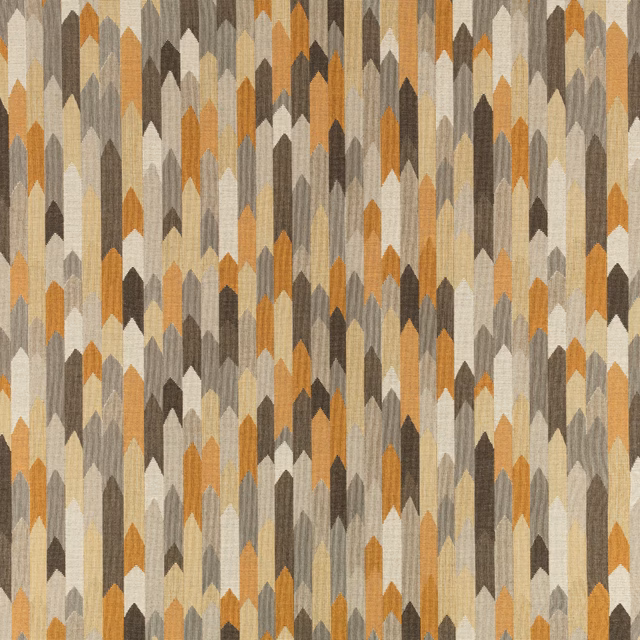 Warm tobacco and rust arrow motifs with stone, cream and charcoal woven texture