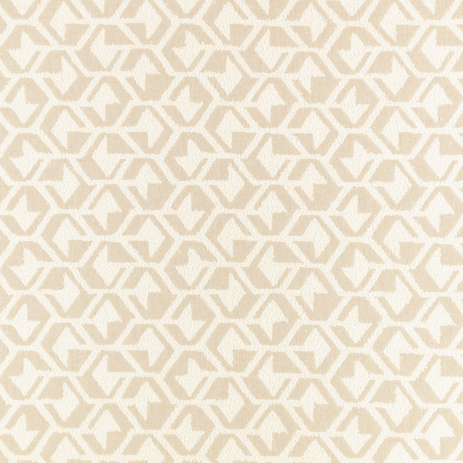 Warm ivory textile with small beige angular geometric motifs and subtle surface texture