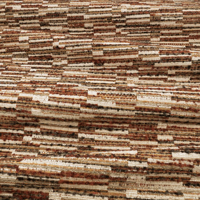 Rust, chestnut and cream broken horizontal bands in a tactile woven textile
