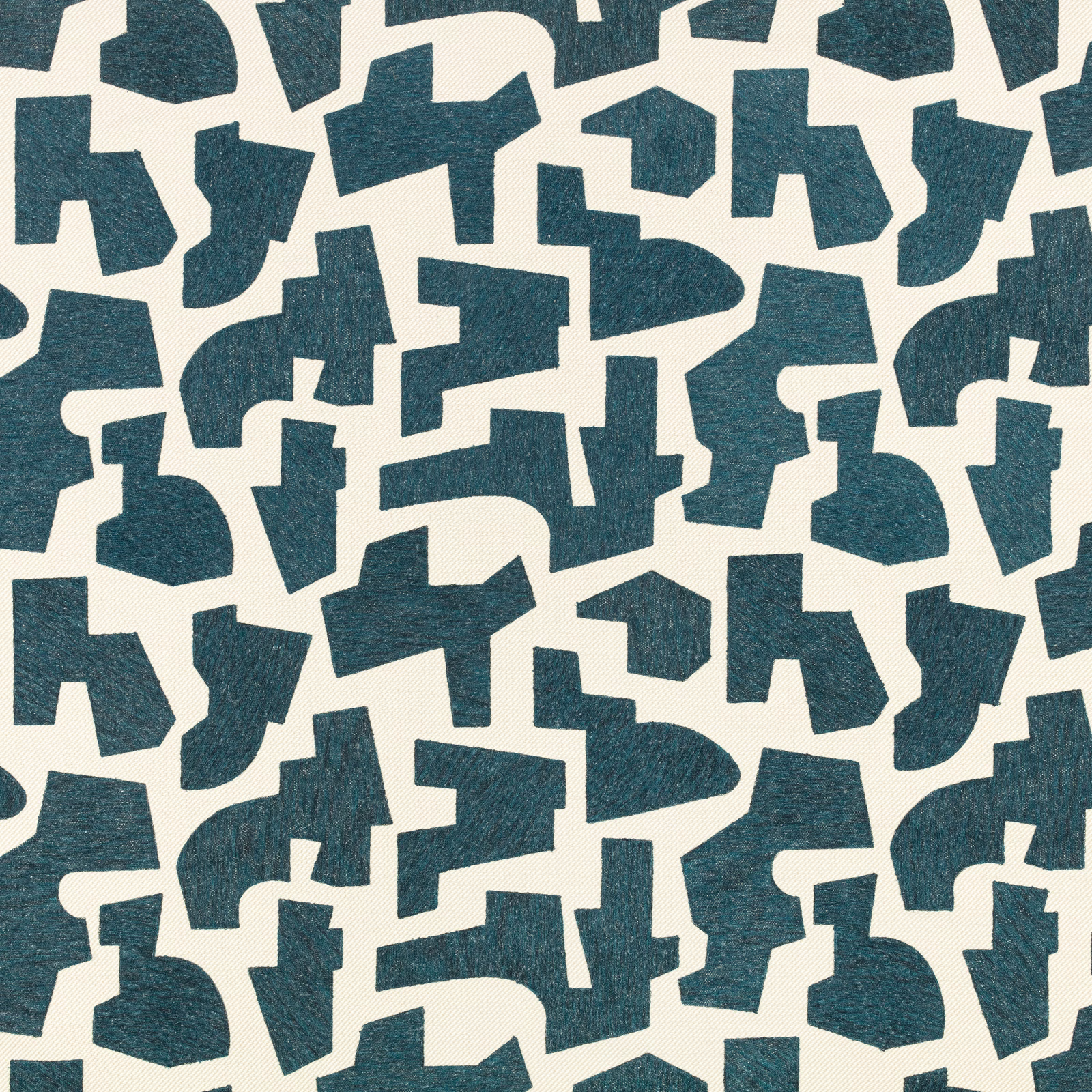 Deep ocean teal angular shapes on an ivory, lightly textured woven ground