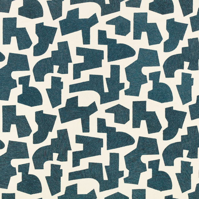 Deep ocean teal angular shapes on an ivory, lightly textured woven ground