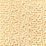 Warm ochre textile with cream maze lines in a dense geometric repeat