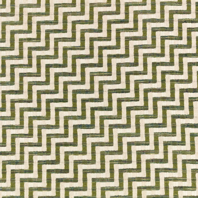 Textured cream fabric with repeating muted olive-green stepped ladder pattern