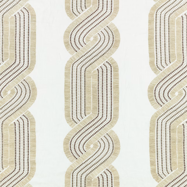 Ivory textile with natural-beige interlocking chain motifs and fine dark woven lines