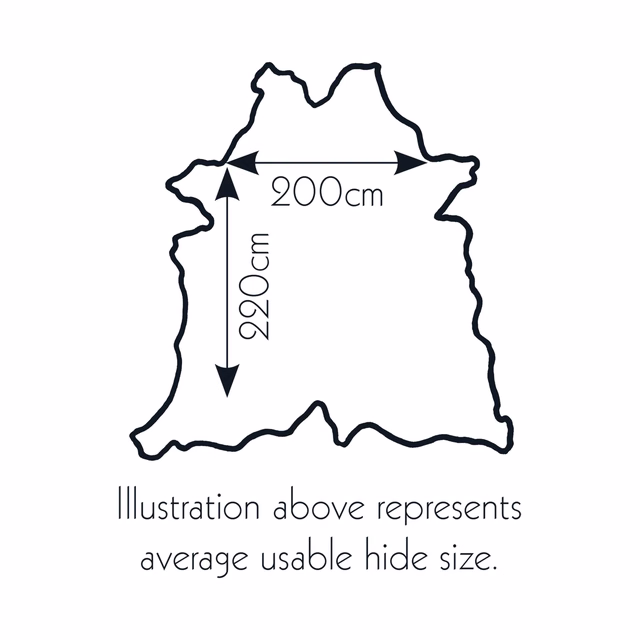 Monochrome hide outline showing 200cm width and 220cm average usable height