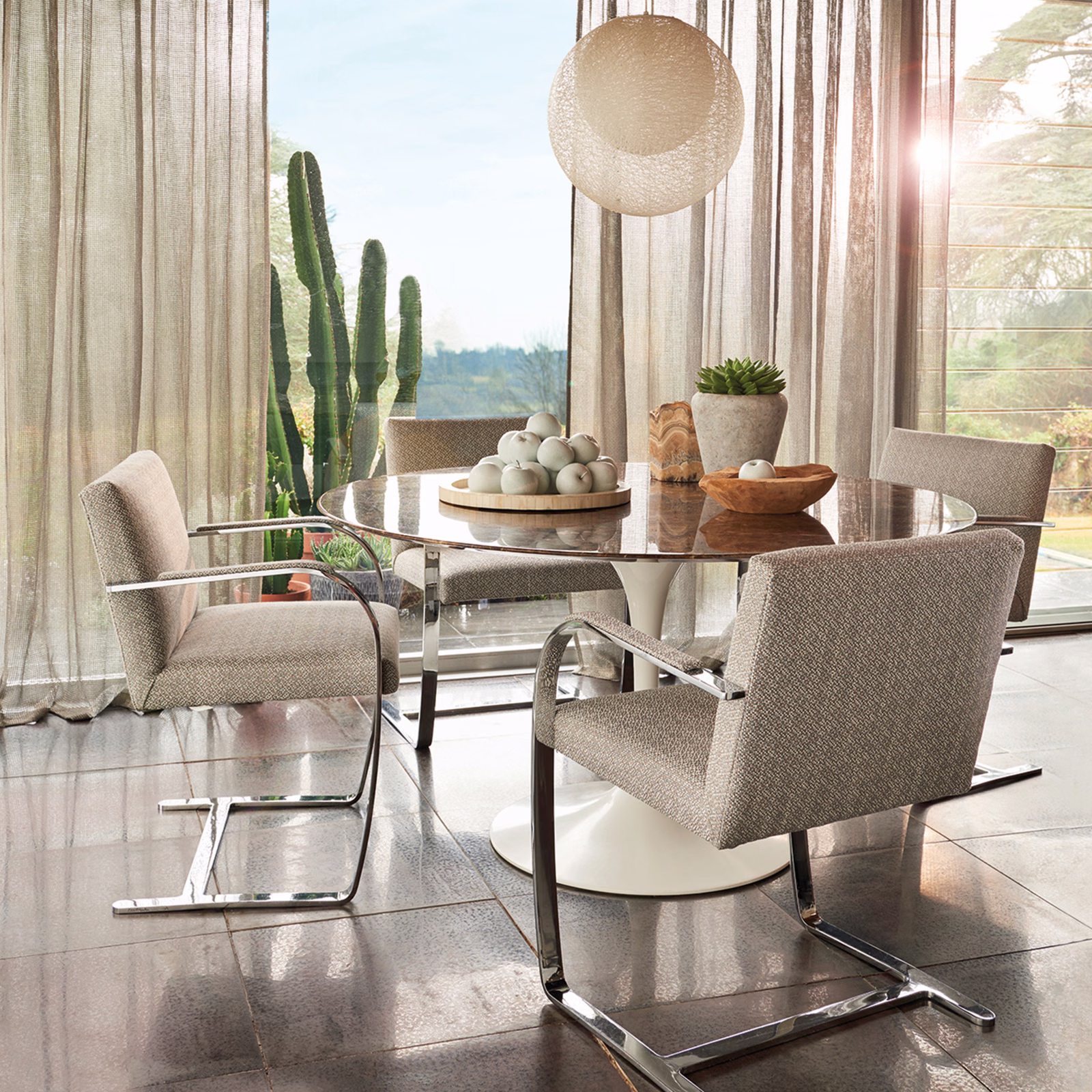 Cool silver-grey fine crosshatch weave on a structured dining chair