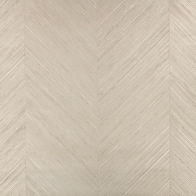 Silver grey wallcovering with fine angled striations forming broad chevron panels