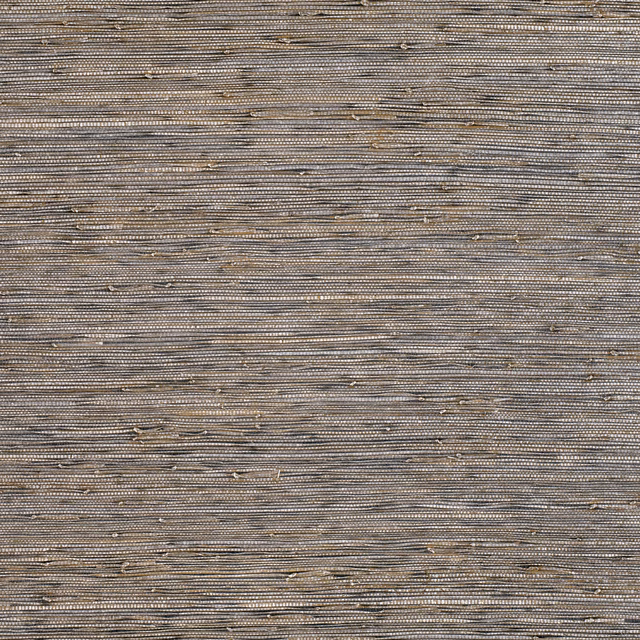 Cool grey-taupe wallcovering with fine horizontal ribs and muted metallic flecks