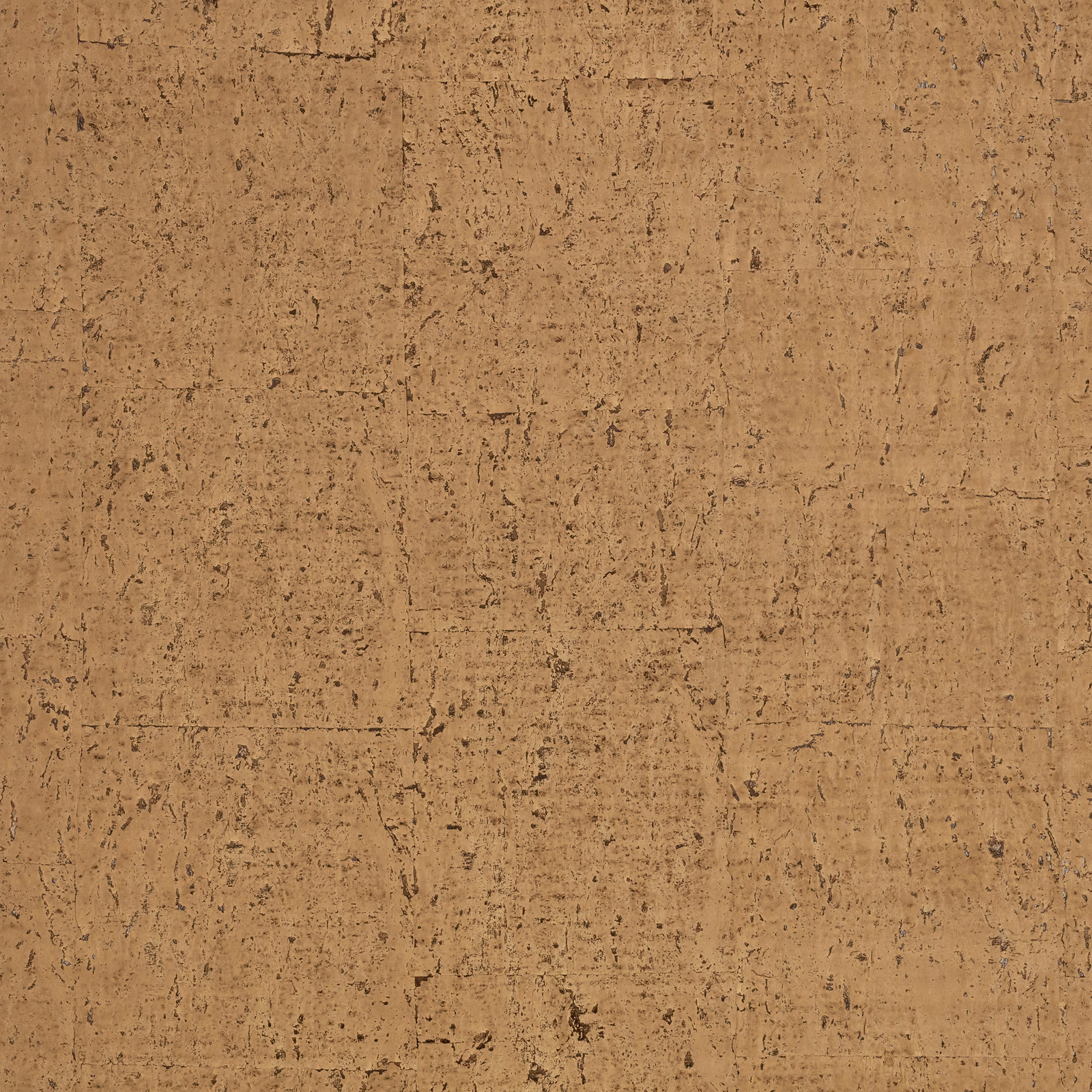 Warm tobacco-brown wallcovering with distressed cork-like vertical texture and mottled marks