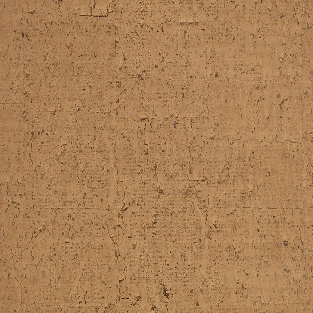 Warm tobacco-brown wallcovering with distressed cork-like vertical texture and mottled marks