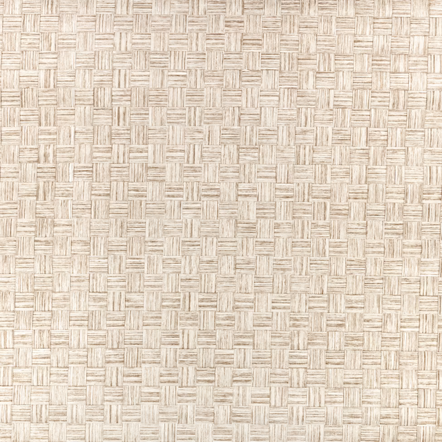 Pale cream wallpaper with taupe linear basketweave blocks and softly textured detail