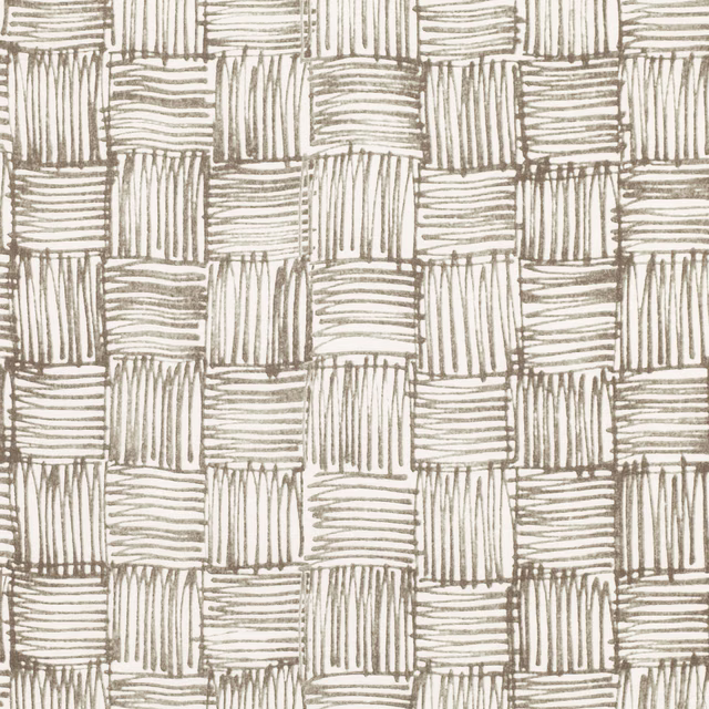 Muted taupe and ivory interlocking rectangular linework on a fabric swatch