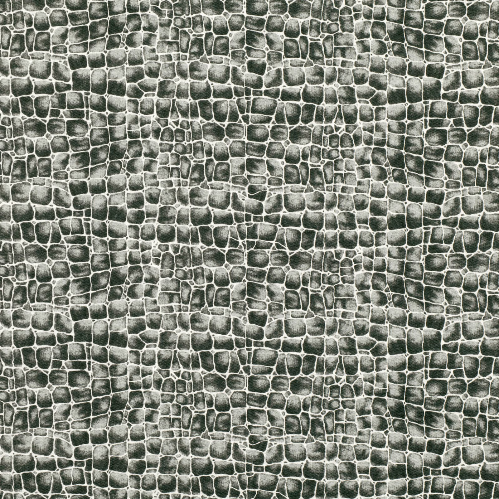 Charcoal-grey fabric with pale-edged irregular crocodile blocks and textured surface