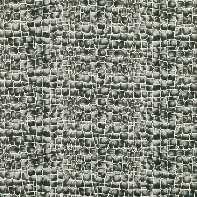Charcoal-grey fabric with pale-edged irregular crocodile blocks and textured surface