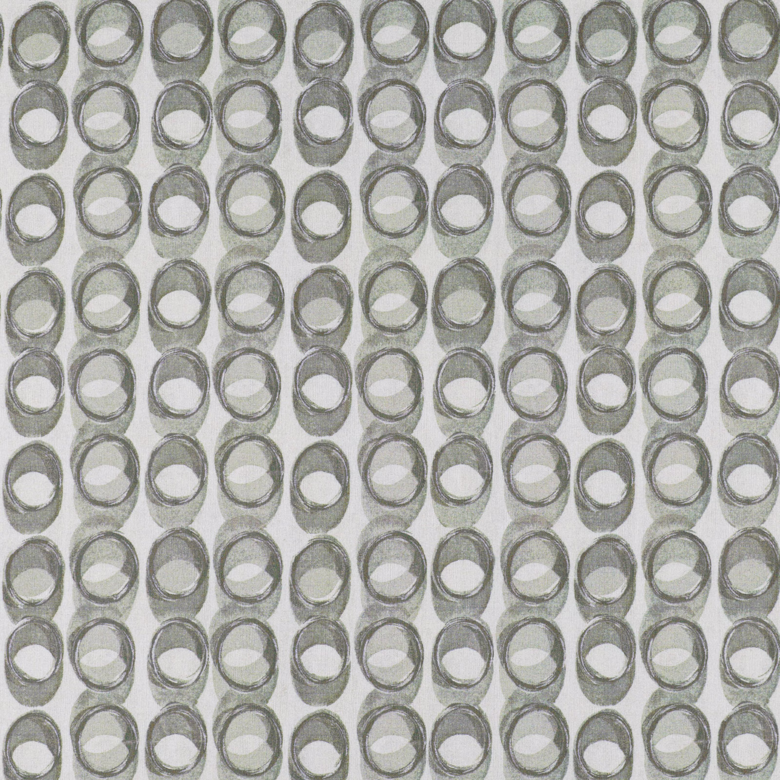 Pale linen-grey textile with charcoal oval rings in a repeating vertical grid
