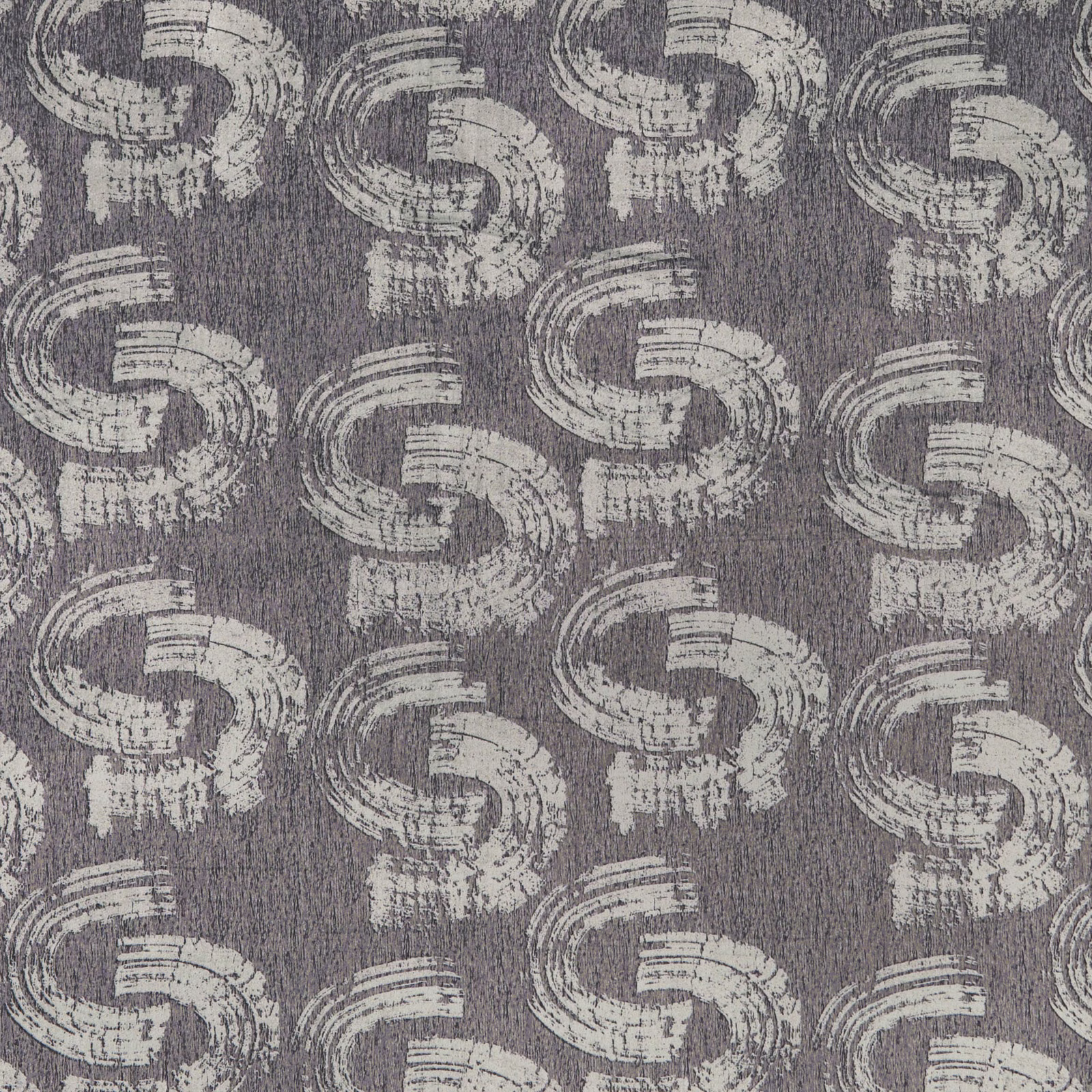 Smoky taupe-grey fabric with distressed pale loop motifs and vertical woven texture