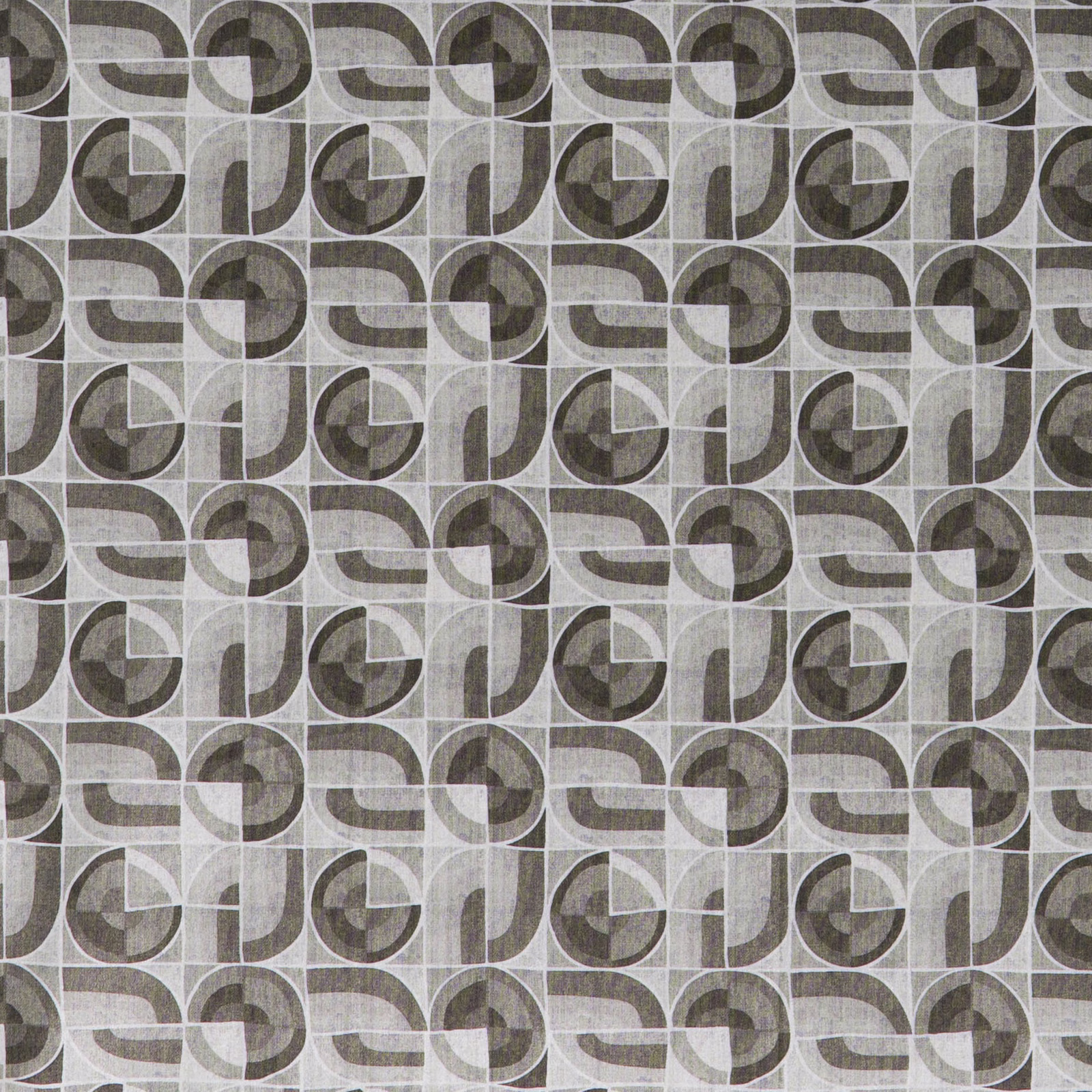 Muted mocha-taupe textile with interlocking circles and curved geometric bands