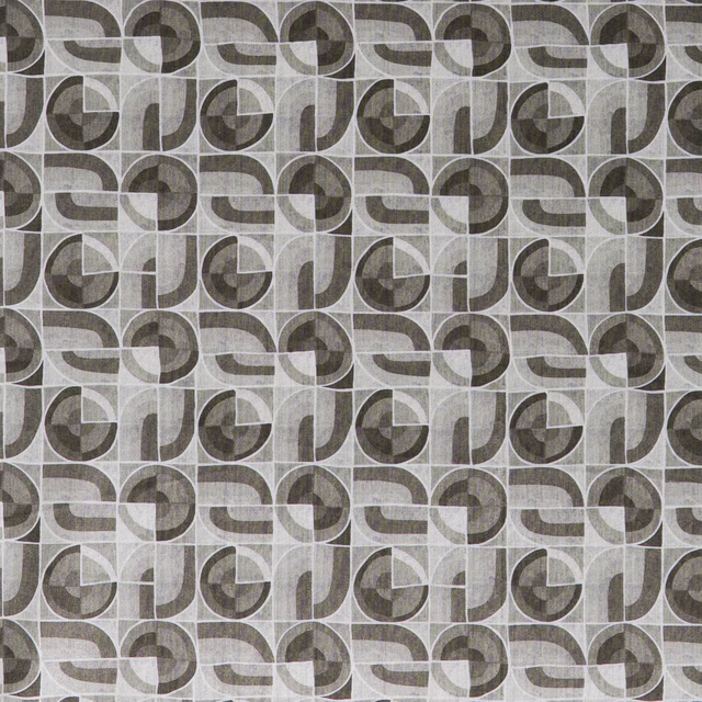 Muted mocha-taupe textile with interlocking circles and curved geometric bands
