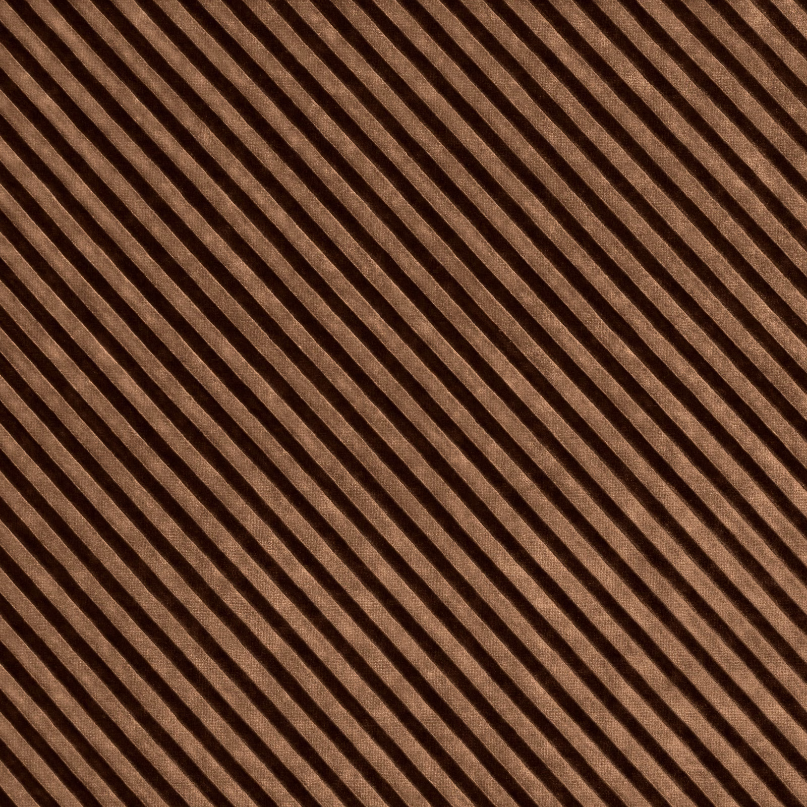 Warm cognac-brown fabric with dark diagonal stripes and a textured woven surface