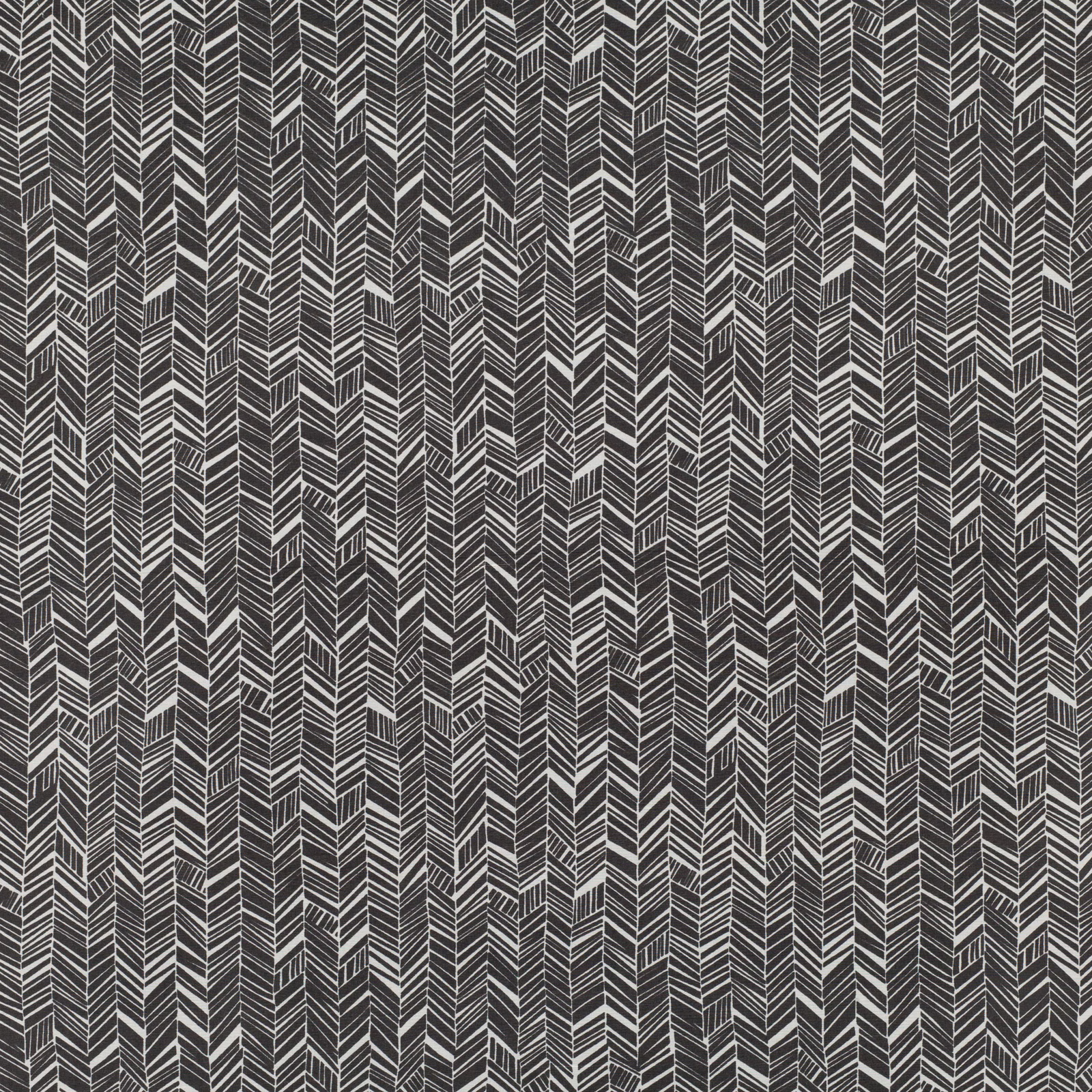 Black and charcoal woven textile with repeated light chevron columns and fine textured detail