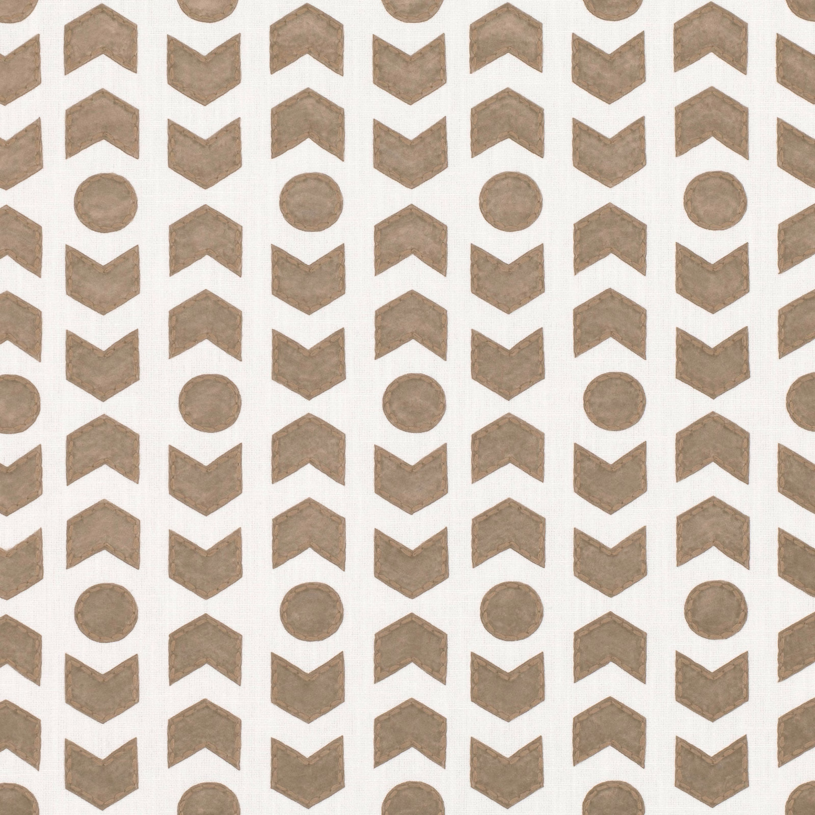 Tobacco arrowheads and round motifs on a softly textured ivory fabric ground