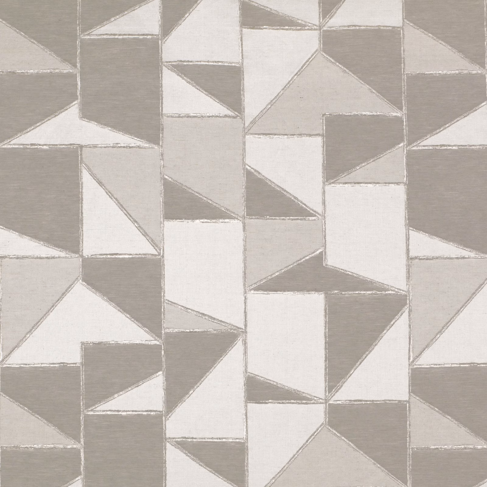 Taupe-grey geometric textile with white angular blocks and softly textured surface