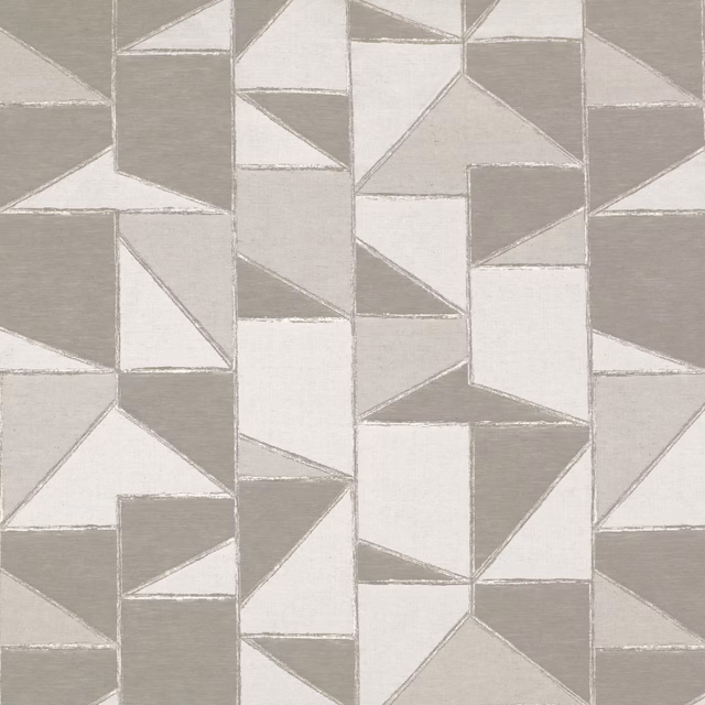 Taupe-grey geometric textile with white angular blocks and softly textured surface