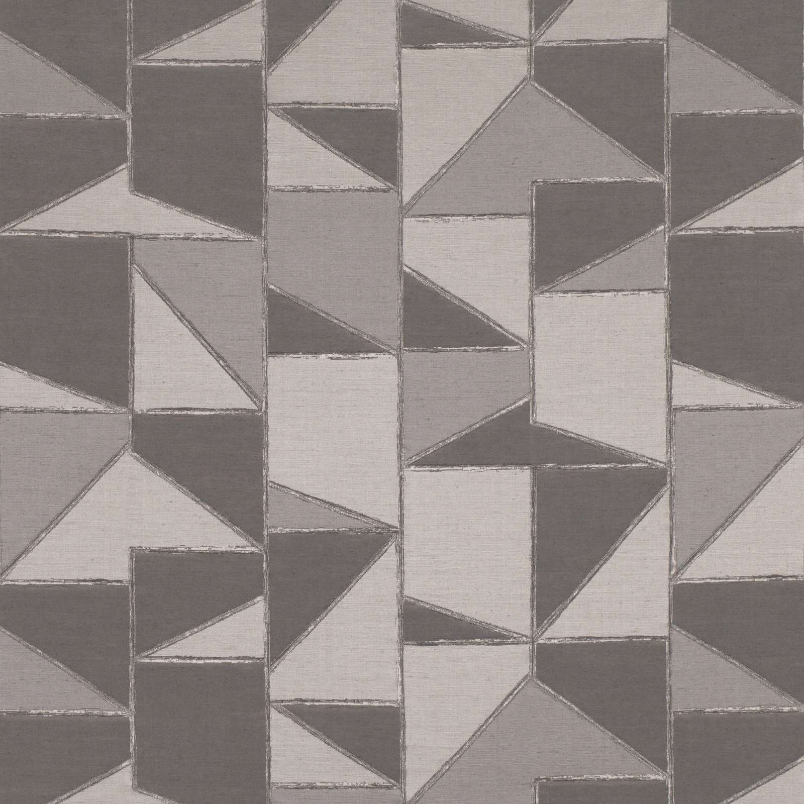 Charcoal and silver-grey geometric textile with angular triangular blocks and visible weave