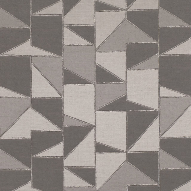 Charcoal and silver-grey geometric textile with angular triangular blocks and visible weave