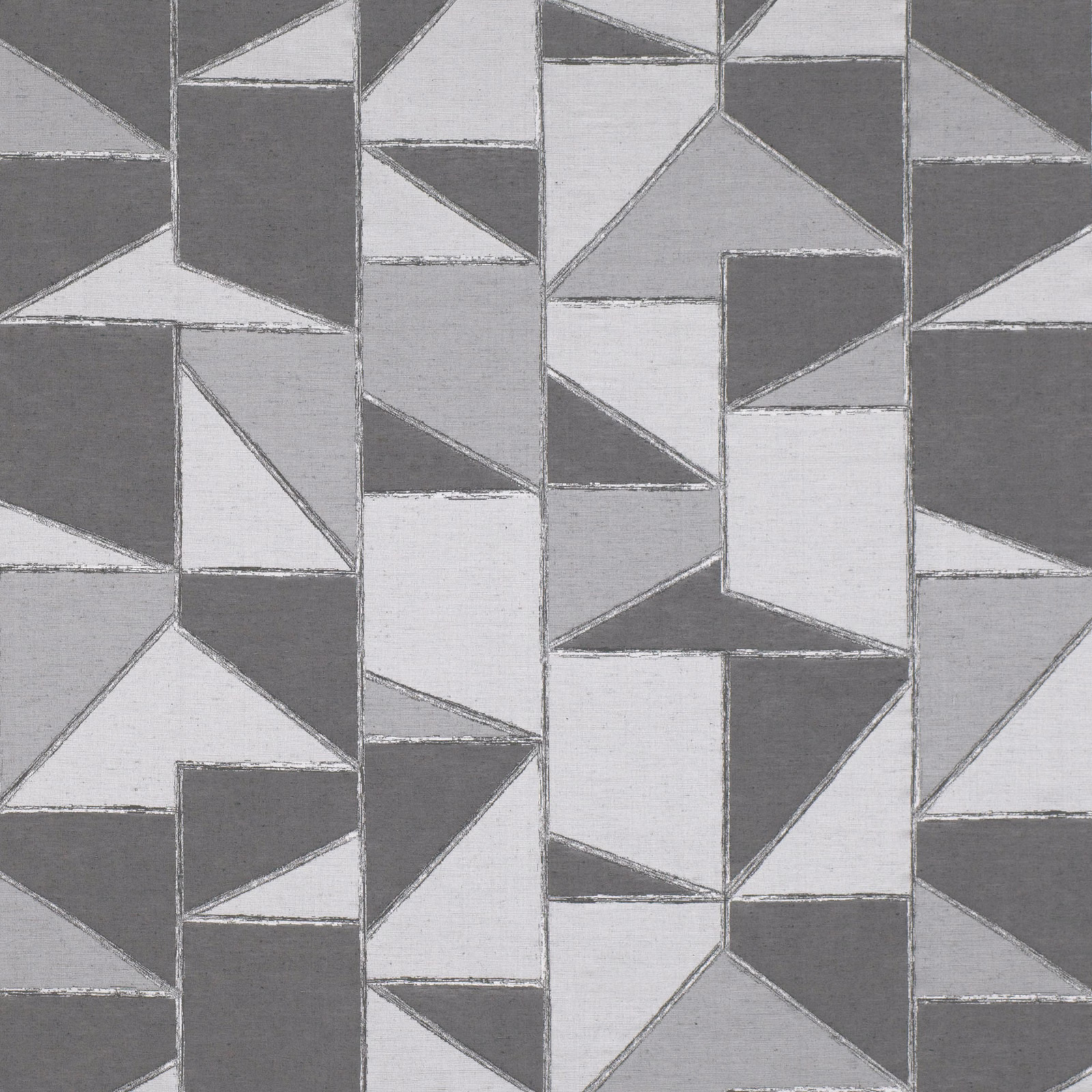 Tonal grey geometric textile with charcoal and silver angular blocks
